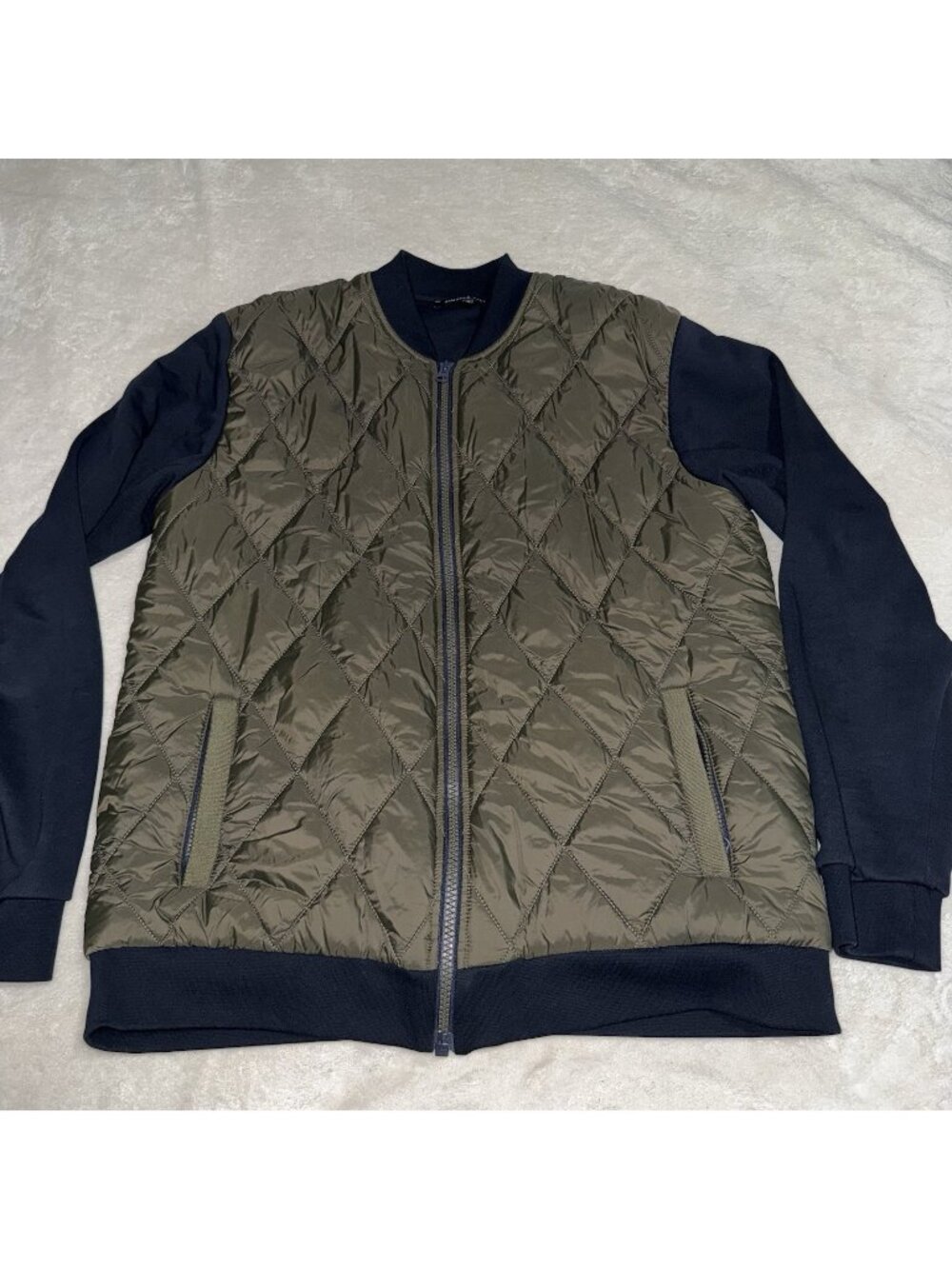 HammerMade Quilted Bomber Jacket Mens XL Full Zip Olive Green Blue